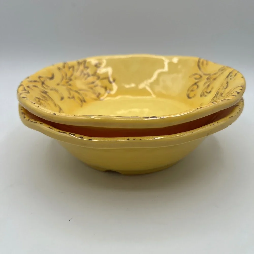 Cynthia Rowley Aphorism Melamine Yellow Bowls - Set of 2